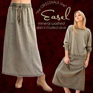 EASEL “The Originals” Cotton Mineral Washed Comfy Skirt Pockets Drawstring Waist